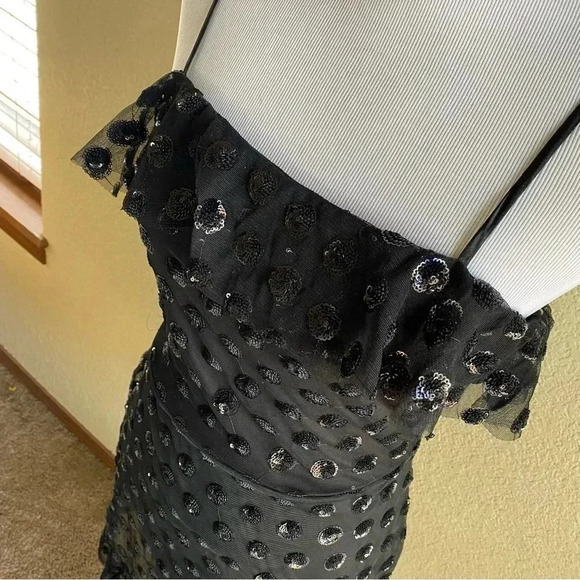 Rowa Nordstrom Rack Tulle Little Black Dress Polka Dot Sequin Lined Tiered: Med - Picture 2 of 11
